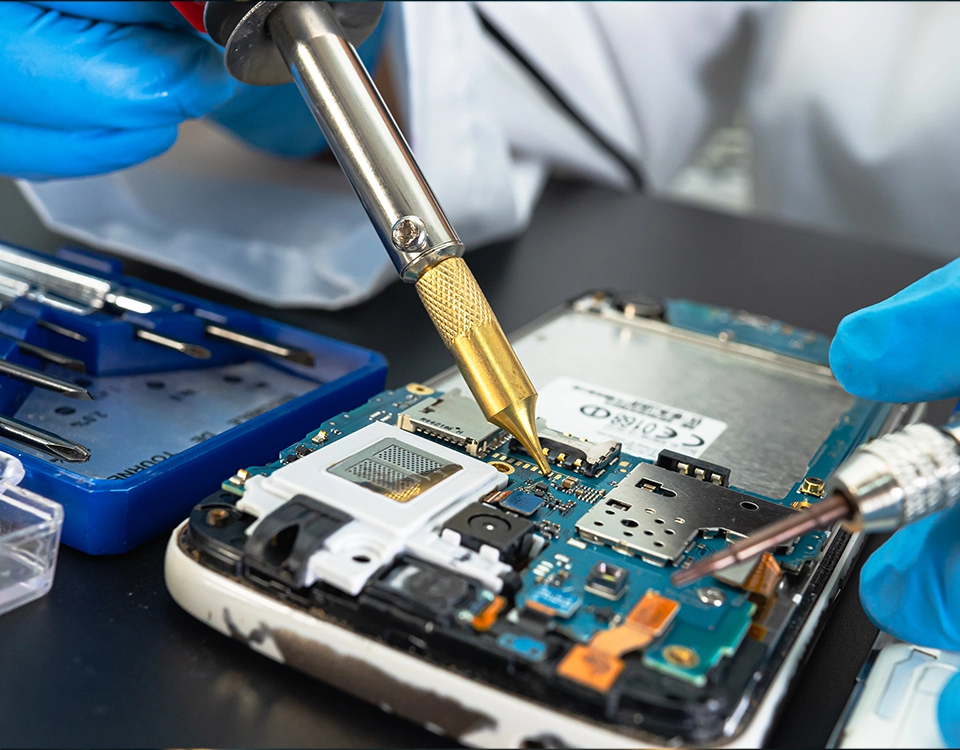 a person holding a soldering iron