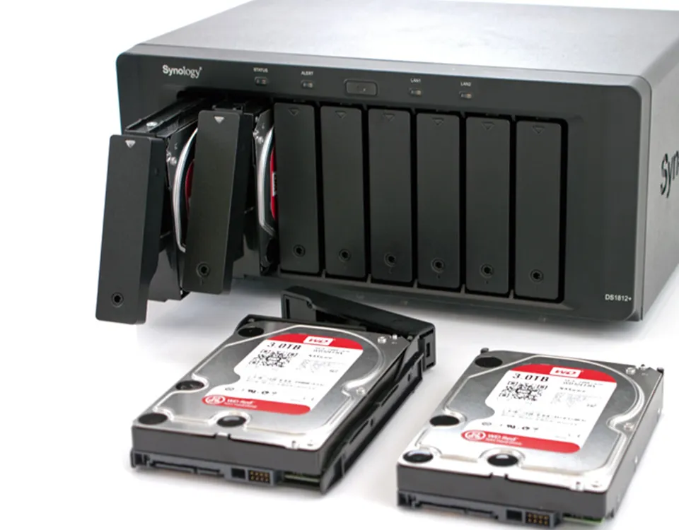 a black device with several hard drives