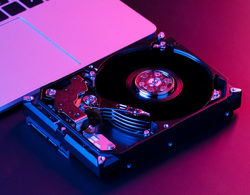 a computer hard drive with a circular disk