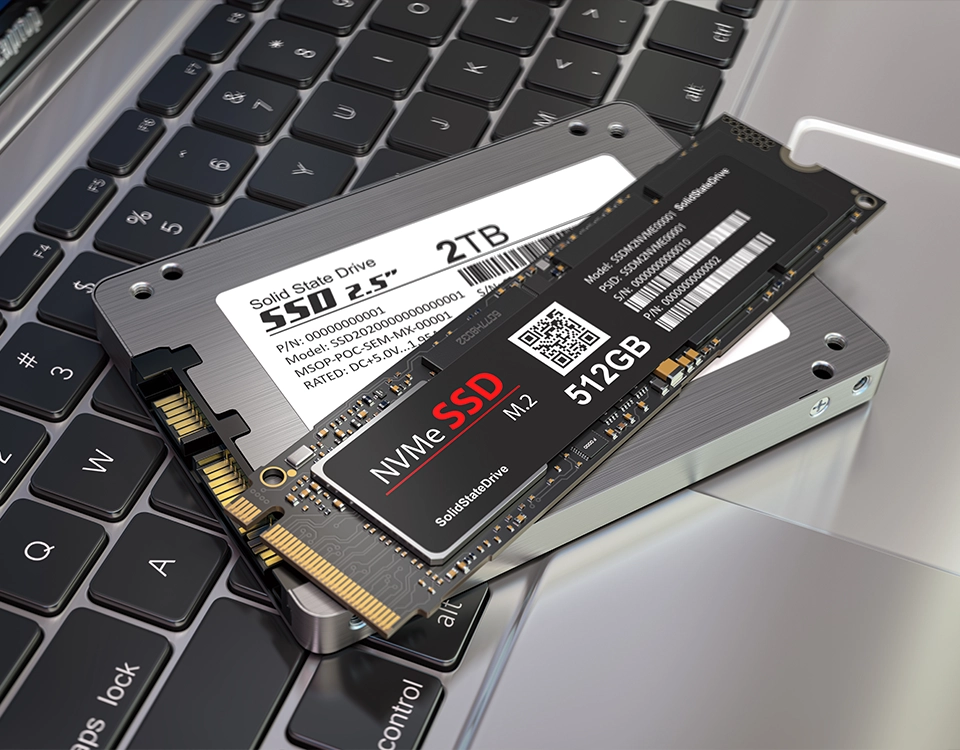 a computer hard drive on a laptop keyboard