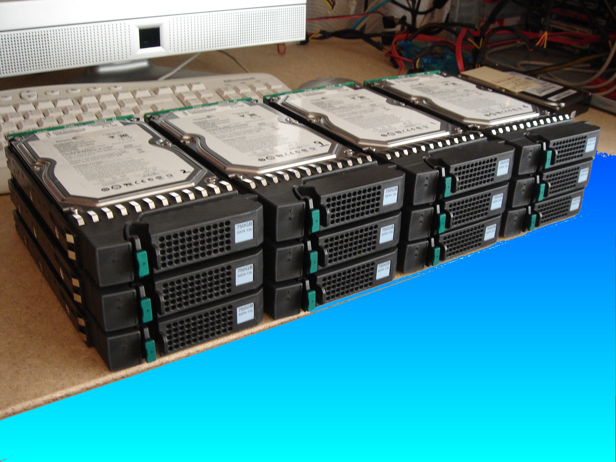 a group of computer hard drives